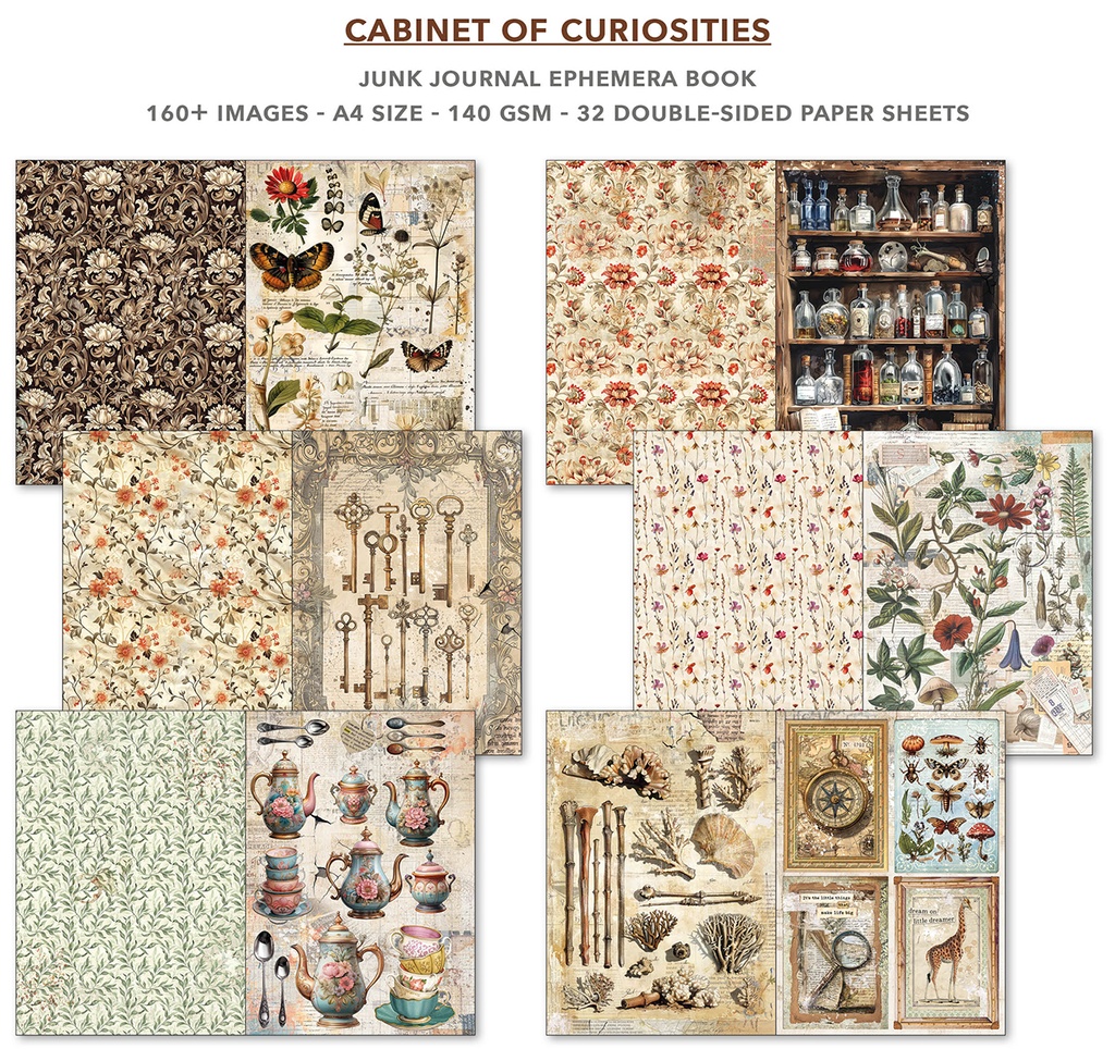 Cabinet of Curiosities Junk Journal  Ephemera Book A4 32/Pkg