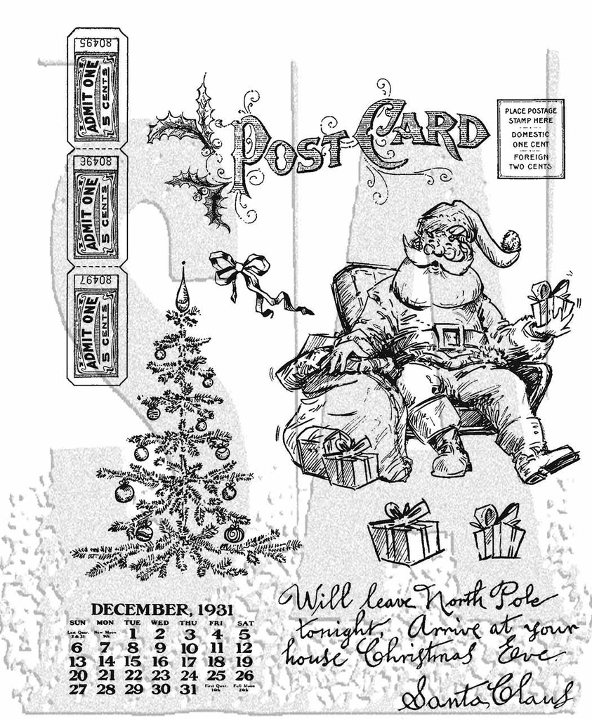 SANTA VISIT Tim Holtz Cling Stamps