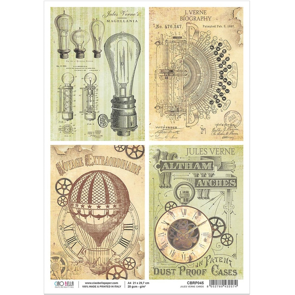 Jules Verne Cards - Ciao Bella Piuma Rice Paper A4 - 5 Pack