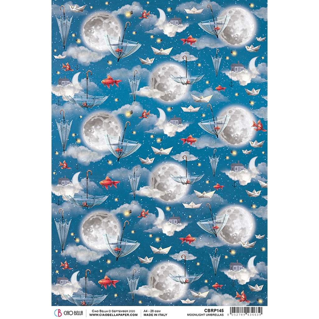 Moonlight Umbrellas - Ciao Bella Piuma Rice Paper A4 - 5 Pack