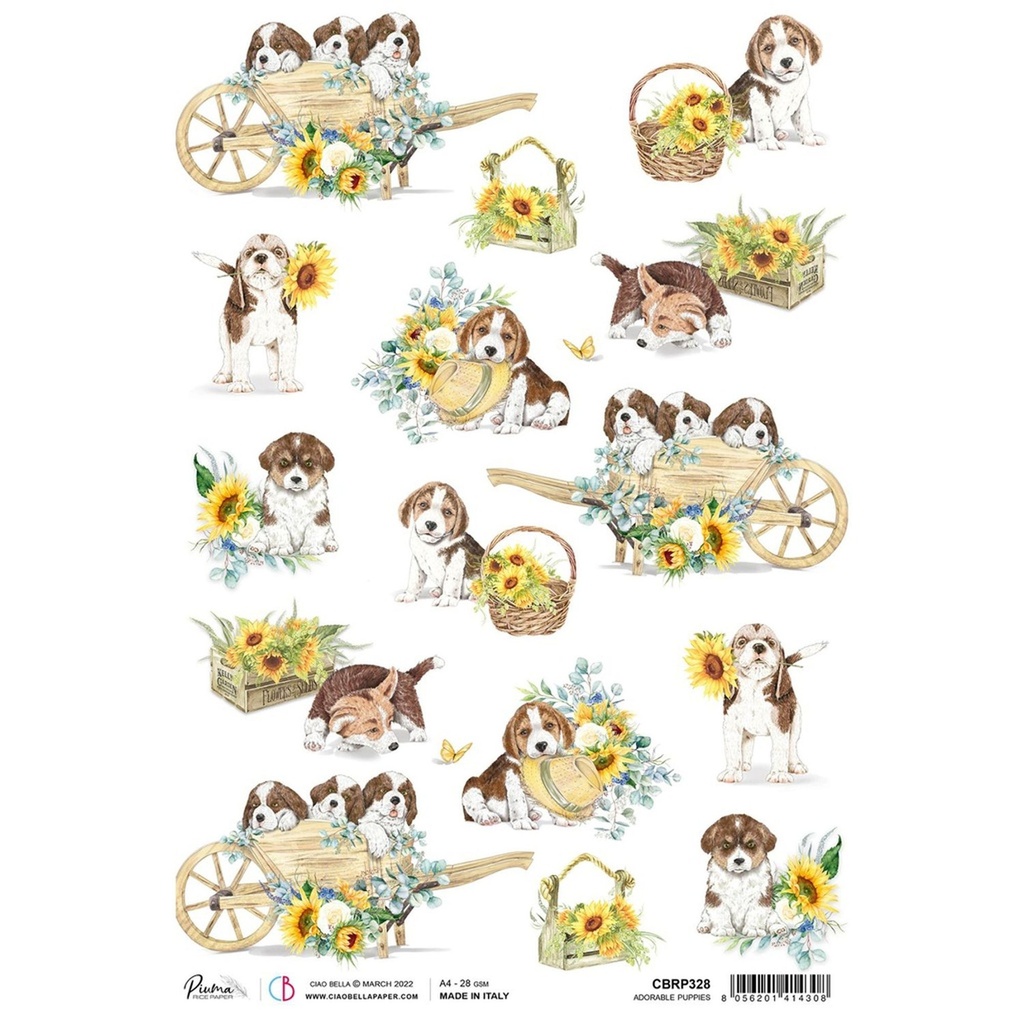 Adorable Puppies - Ciao Bella Piuma Rice Paper A4 - 5 Pack