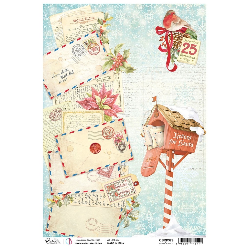 Santa's Inbox - Ciao Bella Piuma Rice Paper A4 - 5 Pack