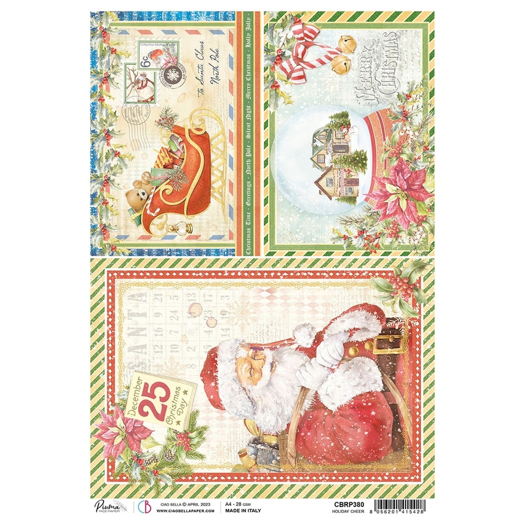 Holiday Cheer - Ciao Bella Piuma Rice Paper A4 - 5 Pack