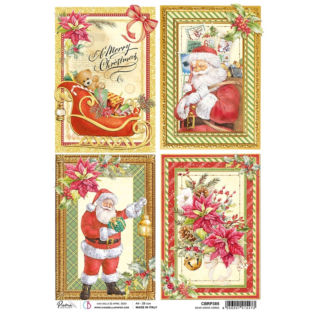 Dear Santa Cards - Ciao Bella Piuma Rice Paper A4 - 5 Pack