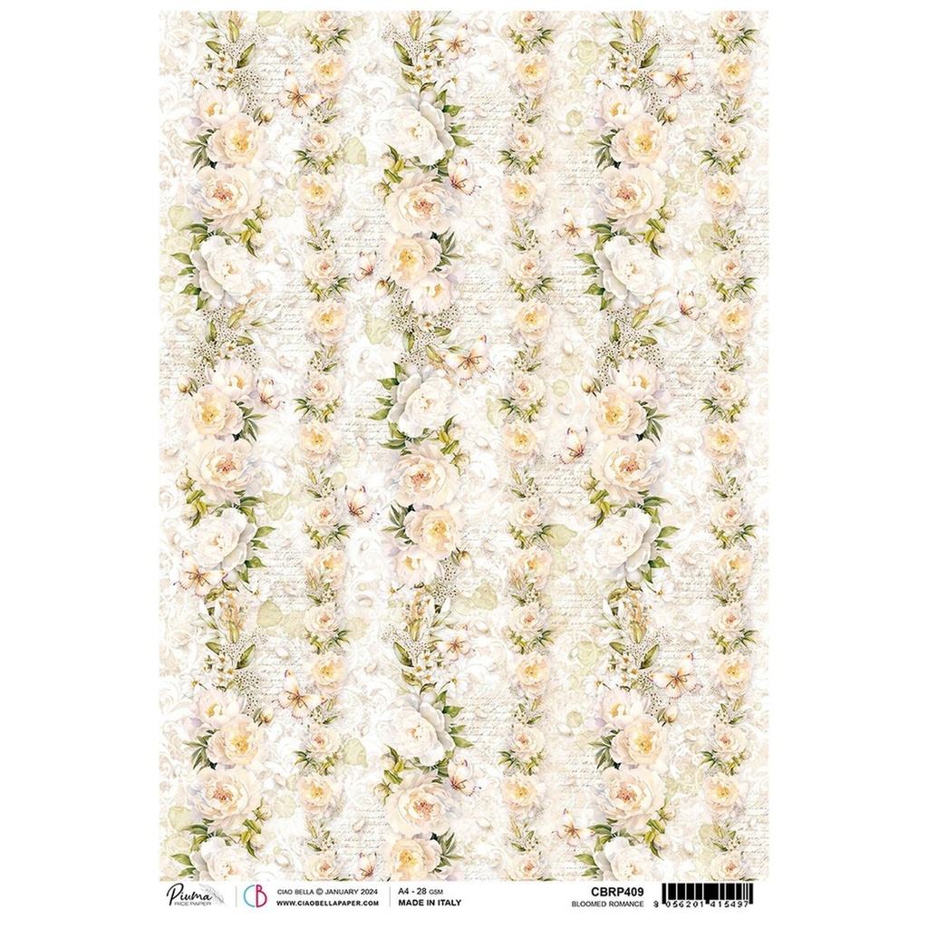 Bloomed Romance - Ciao Bella Piuma Rice Paper A4 - 5 Pack