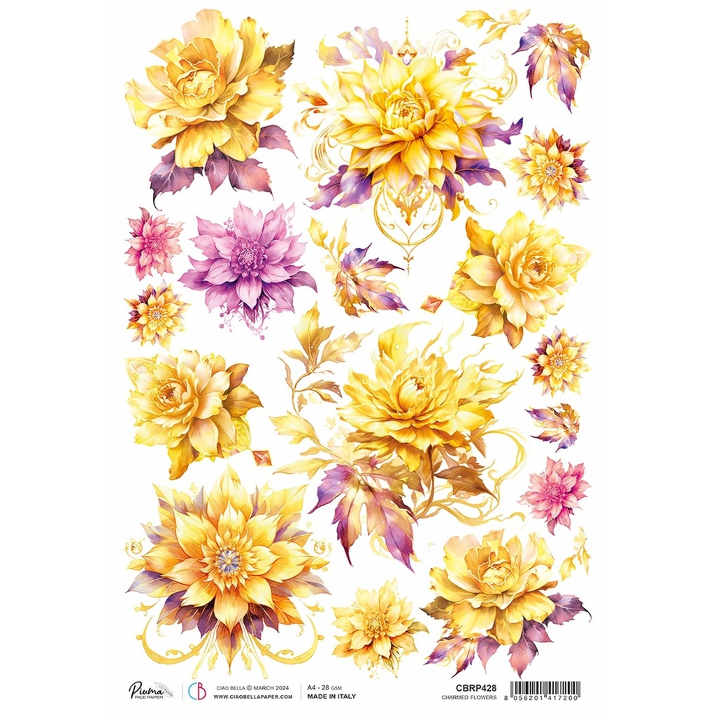 Charmed Flowers - Ciao Bella Piuma Rice Paper A4 - 5 Pack