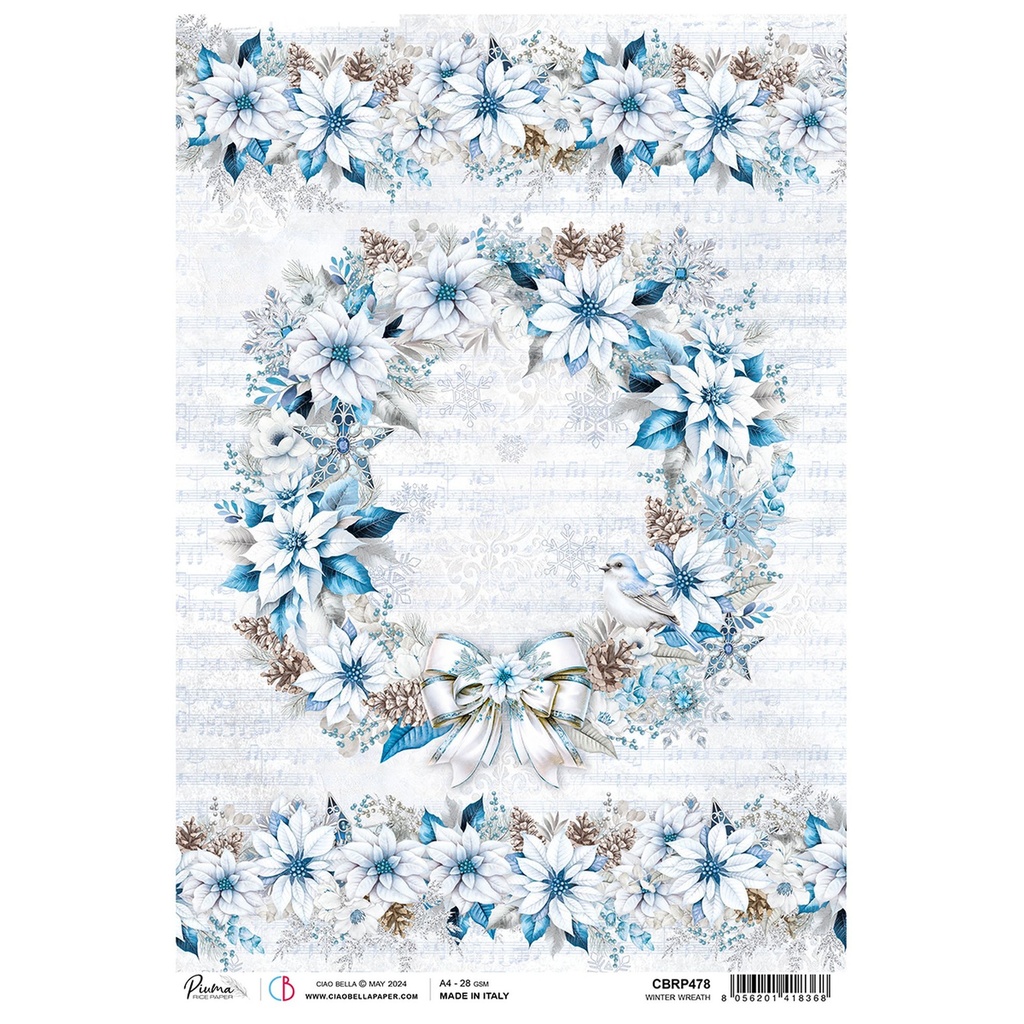 Winter Wreath - Ciao Bella Piuma Rice Paper A4 - 5 Pack