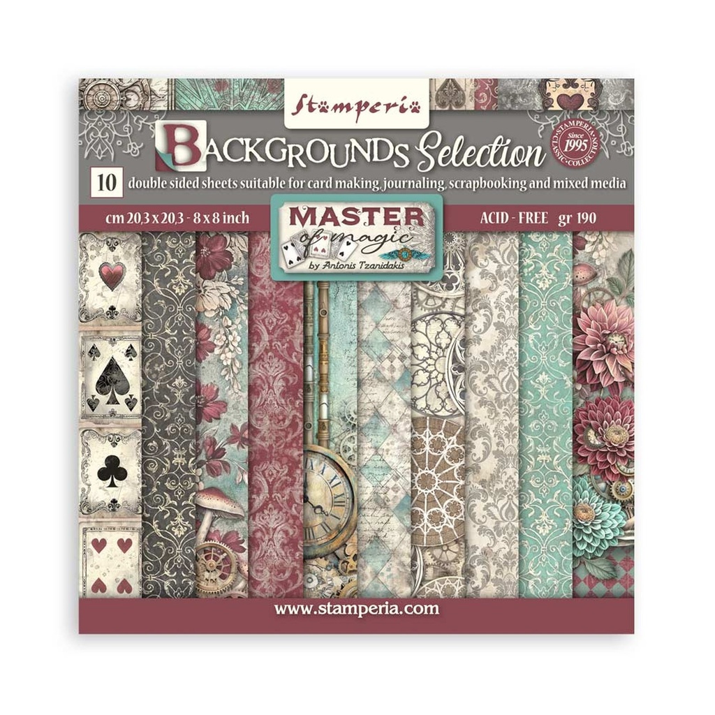 Stamperia - Master of Magic - Scrapbooking Pad - 10 sheets cm 8"X8" Backgrounds Selection