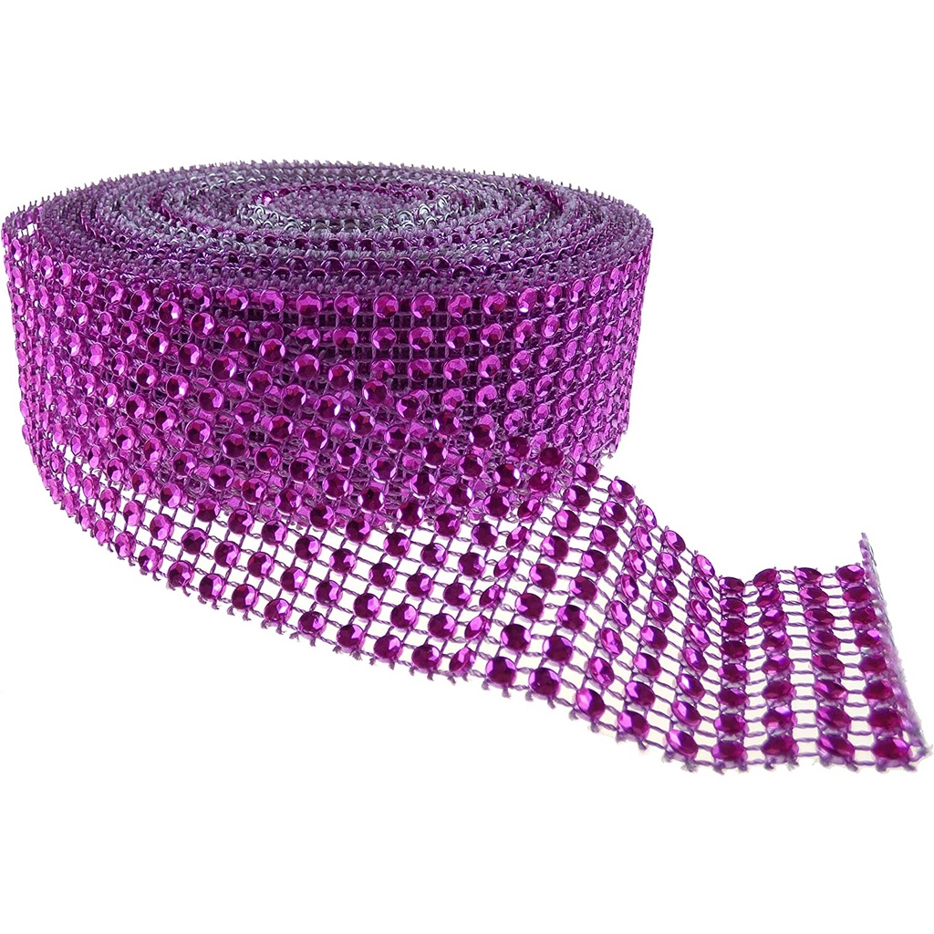 Diamante Effect Ribbon Roll of 10yd - Cerise