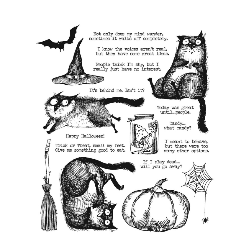 Tim Holtz Cling Stamps - Snarky Cat Halloween