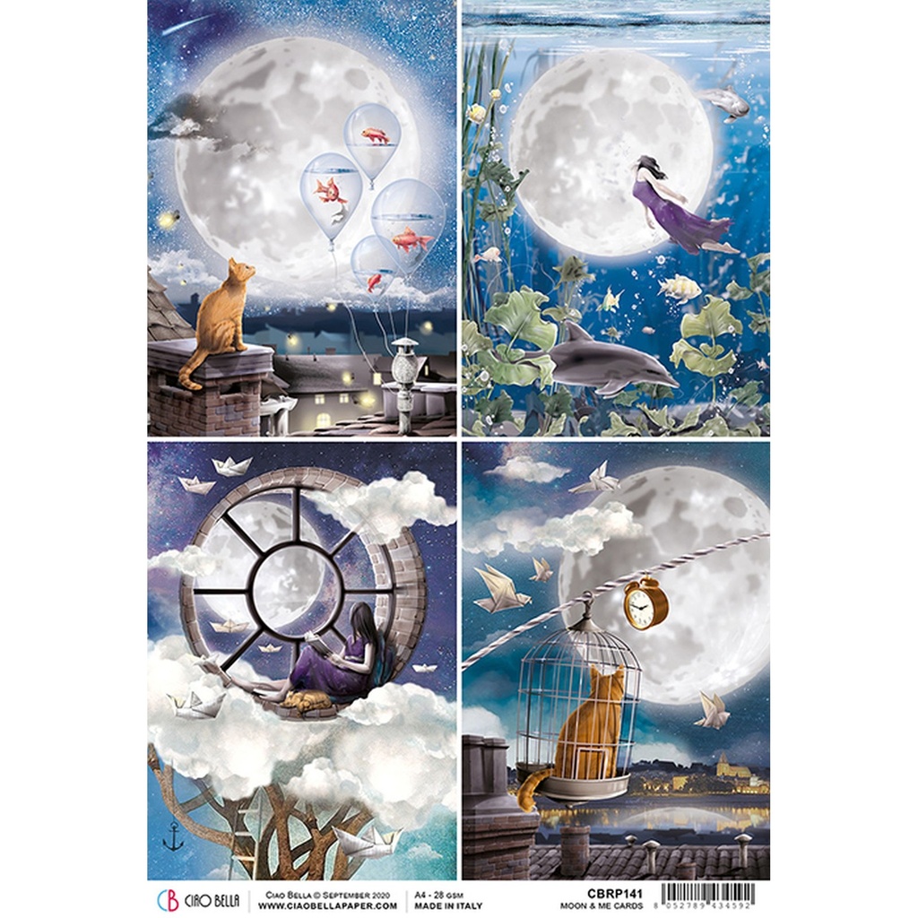 Moon & Me Cards  - Ciao Bella Piuma Rice Paper A4 - Single Sheet