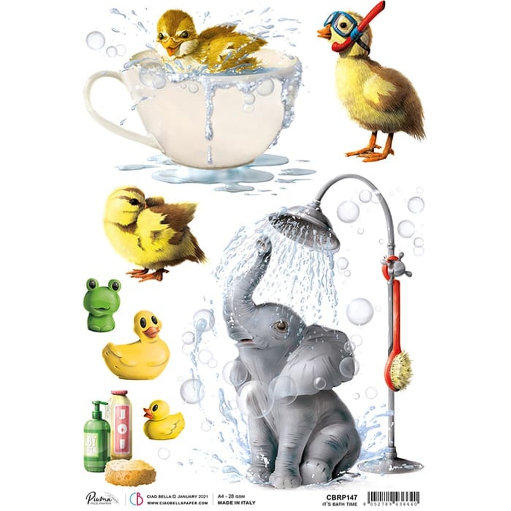 It's Bath Time - Ciao Bella Piuma Rice Paper A4 - Single Sheet