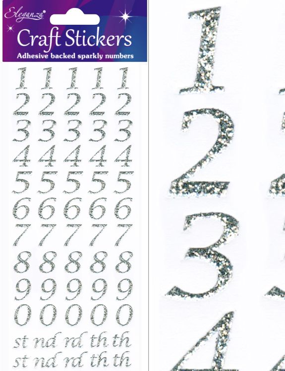 Stylised Number Set Silver Craft Stickers  No.66