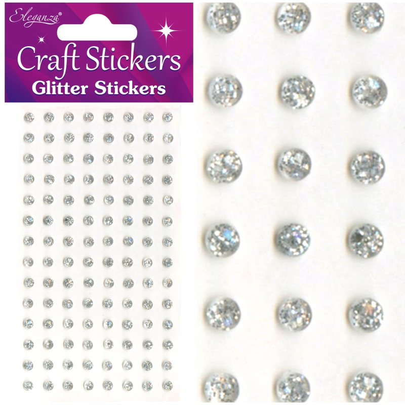 Glitter Gems  Craft Stickers  - 4mm - Silver - 112 Pieces