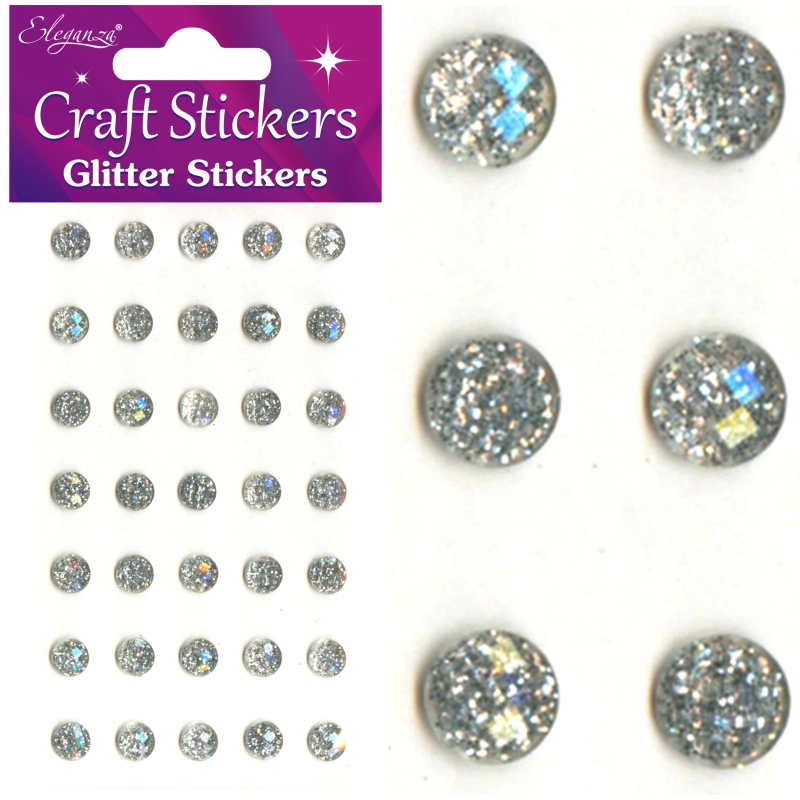 Glitter Gems Craft Stickers  - 8mm - Silver - 35mm Pieces