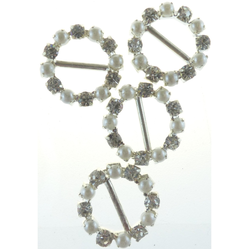 Diamanté Effect Buckles Pearl Round - 4 Pieces