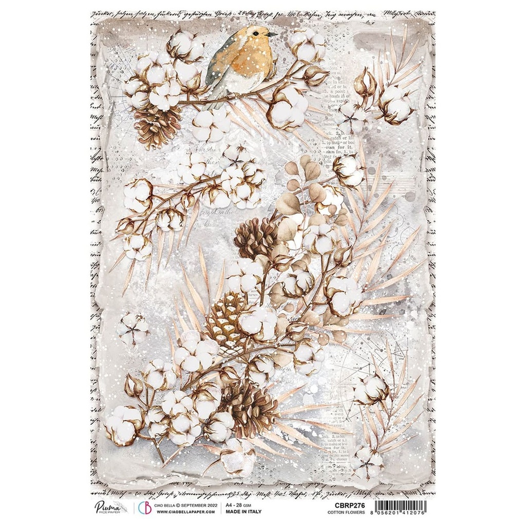 Cotton Flowers - Ciao Bella Piuma Rice Paper A4 - Single Sheet