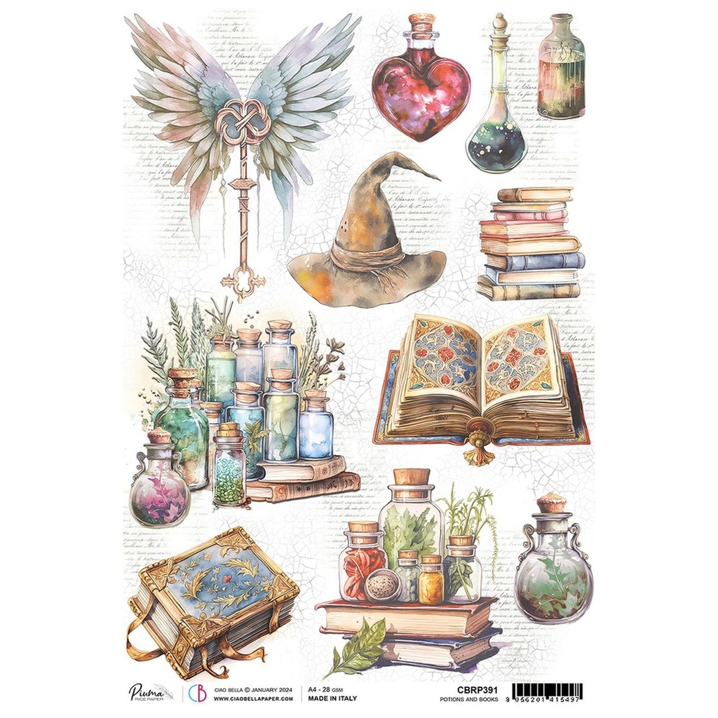 Potions And Books - Ciao Bella Piuma Rice Paper A4 - Single Sheet