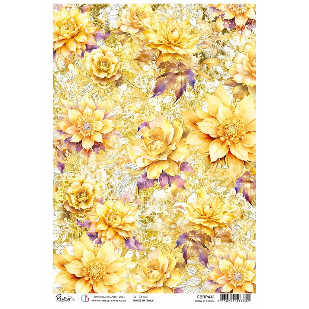 Glow Blossom  - Ciao Bella Piuma Rice Paper A4 - Single Sheet